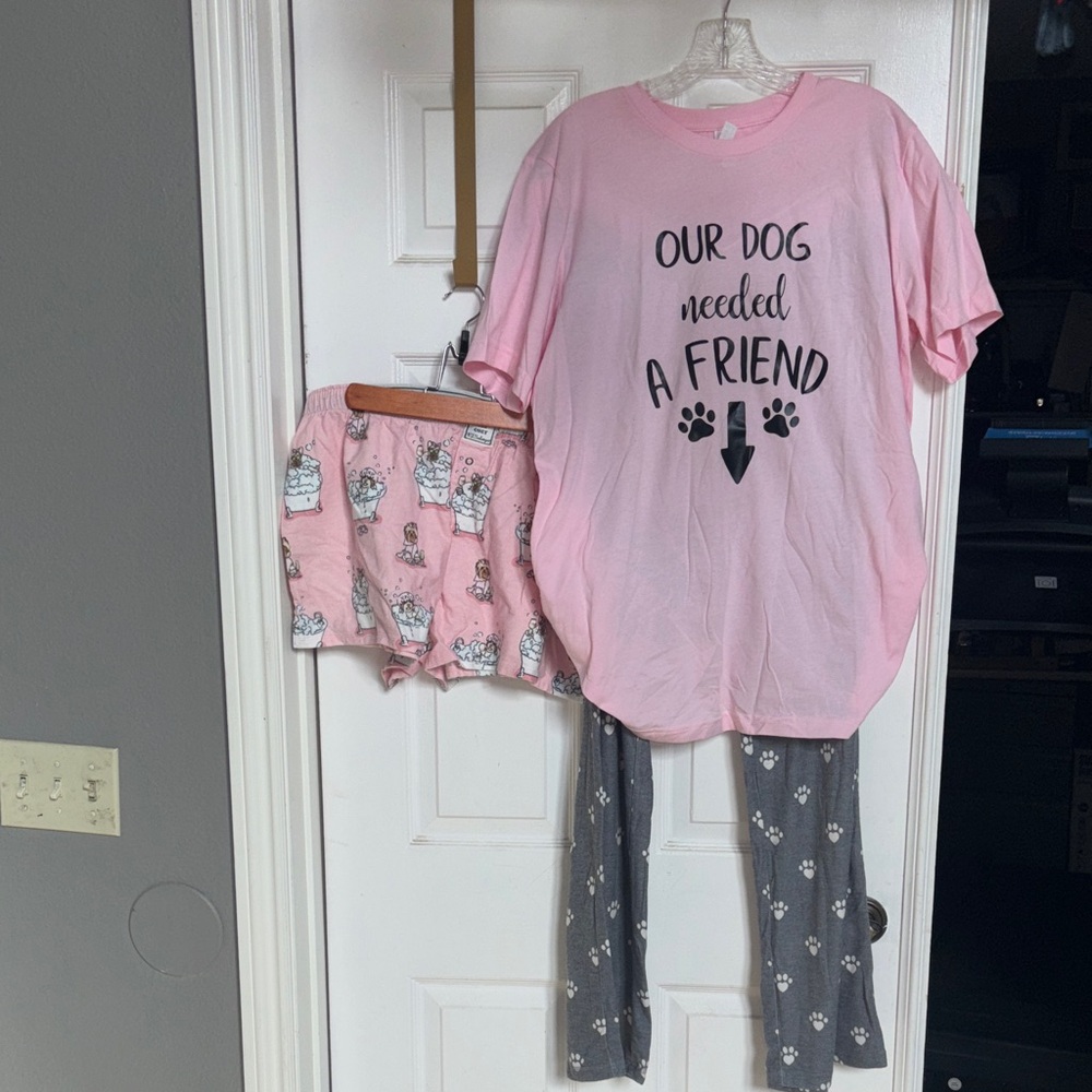 Pink Dog Print Pajama Set 3 piece